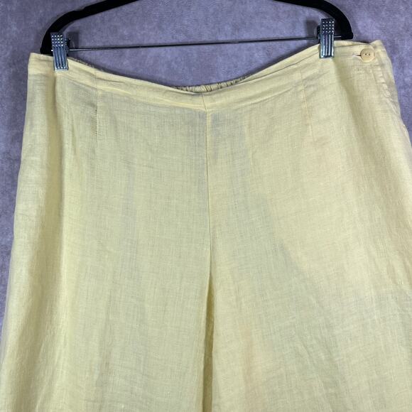 Flax Pants Womens Large Yellow Linen Wide Leg High Rise‎ Lightweight Casual Boho - Picture 2 of 13